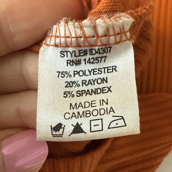 Iris Women's M Boho Ribbed Knit Long Sleeve Bodycon Dress Pumpkin Orange Fall - Picture 5 of 9